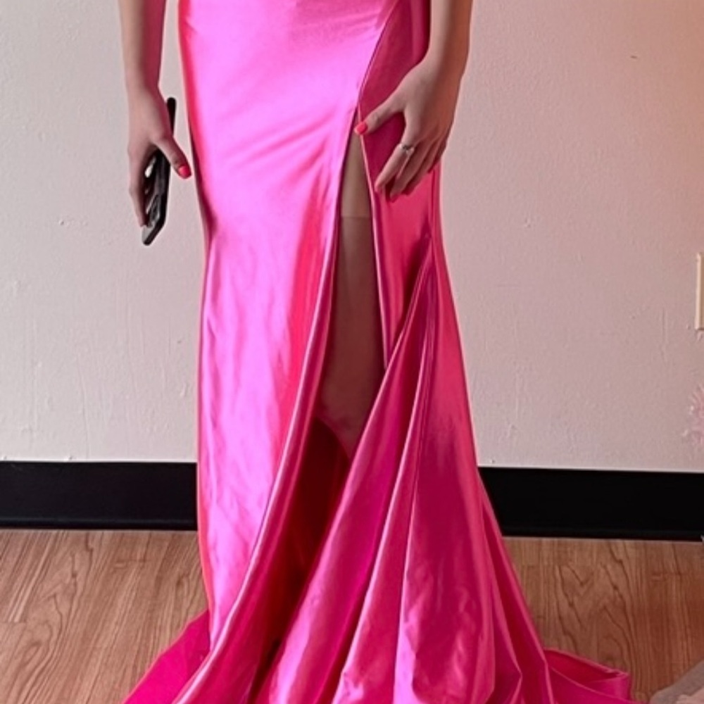 Pink Asymmetrical Ruched Sweetheart Prom Gown - Picture 4 of 5